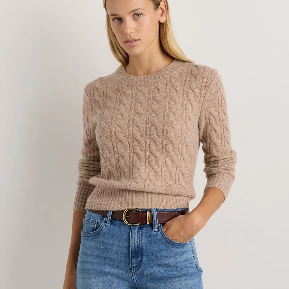 Mongolian Cashmere Shrunken Cable Crewneck Sweater NWT